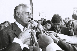 gough whitlam with mic