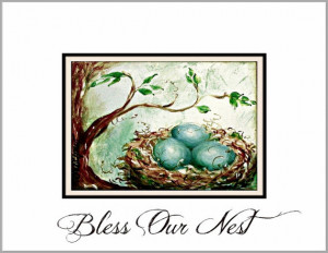 Bird Nest baby bird robin eggs quote print spring wall art blue brown ...