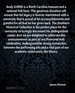 Andy Griffith is a North Carolina treasure and a national folk hero ...