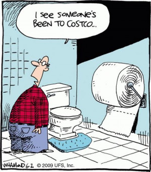 Man walks into bathroom and sees and extemely large roll of toilet ...