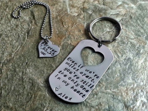 Even if we're miles apart...Hand Stamped Dog Tag Couples Set