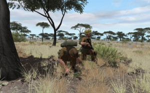 SADF Sapper planting a claymore mine while a buddy keeps a lookout.