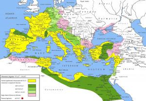 Roman Empire under Augustus. The yellow legend represents the extent ...