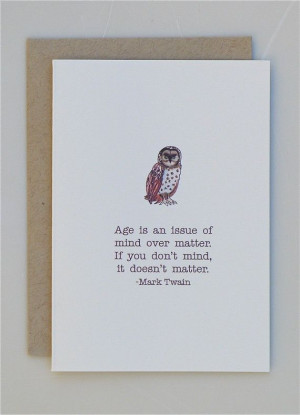 Wise Birthday Owl with Mark Twain quote