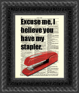 ... Stapler Print, Text Art, Vintage Dictionary Page, Office Space