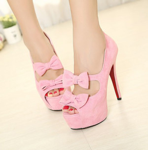 ... Bow Tie Embellished Stiletto High Heels Pink Suede Pumps QJ130531410-1