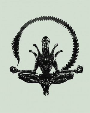 Alien xenomorph cross-legged sitting posture meditation meditating ...