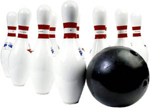Go bowling for Valentine: Photo of bowling ball and white bowling pins ...