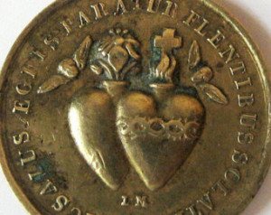 Antique Large Latin Sacred Heart An gels Cross Religious Medal Pendant ...