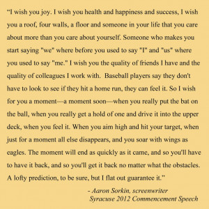 Aaron Sorkin's Syracuse University 2012 Commencement Speech - love ...