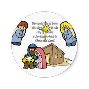Cute Nativity Scene Round Sticker
