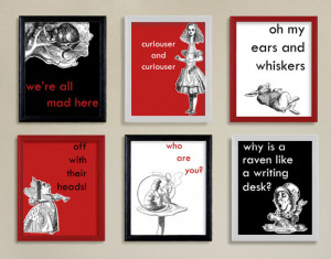 Alice in Wonderland 4x6 Quotes | Modern Art Print Set | Red Black ...