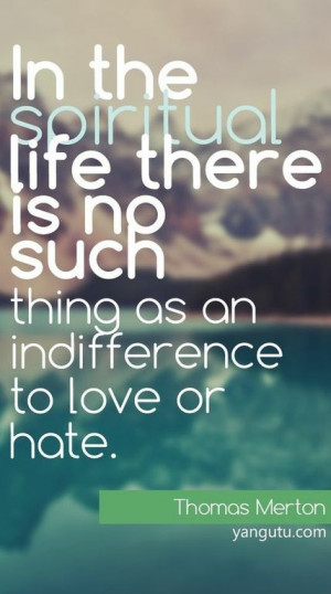 ... is no such thing as an indifference to love or hate, ~ Thomas Merton