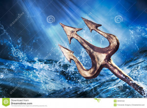 Poseidon's trident emerging from the sea, Photo composite.