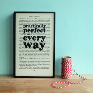 Mary Poppins Typographic Art Print on Vintage Book Page