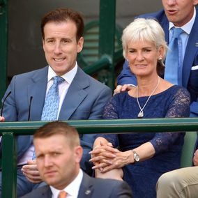 Anton du Beke and Judy Murray attend day six of the Wimbledon Tennis ...