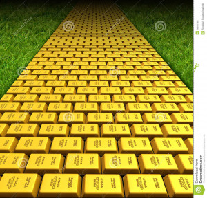 Yellow brick road symbol represented by a road paved with gold bars ...