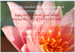 Inspirational life quotes, Life is only traveled once; today's moment ...