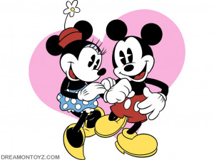 Wallpaper of Mickey and Minnie Mouse with a pink heart