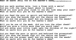 Johnny Cash song: What On Earth(Will You Do For Heaven's Sake), lyrics