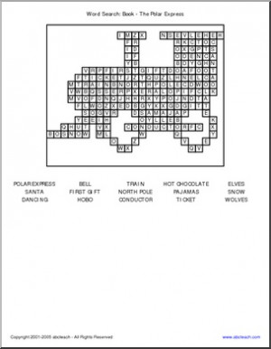 Polar Express -themed word search. Find 15 words, from 