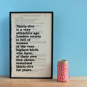 Oscar Wilde Birthday Gift Funny Quote on Upcycled Framed Book Page