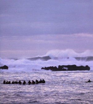 Mark Foo paddle-out memorial, 1995. Photo: Lawrence Beck