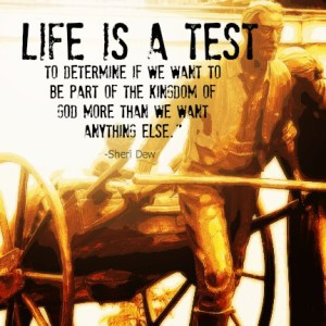 of a Mormon pioneer pulling a handcart. And a quote about life being ...