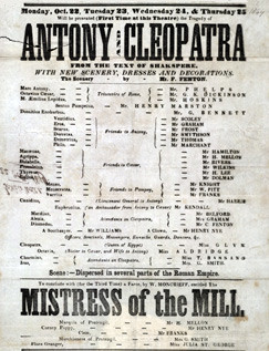 Playbill for a performance of Antony and Cleopatra on 22 October 1849 ...