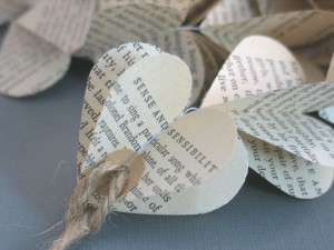 3D Paper Heart Garland Vintage Jane Austen by jellybeanstudio, $15.00