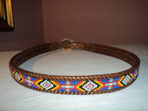 BEAN Indian Beaded Bead Leather Belt 38 Mens Ladies Unisex Western ...