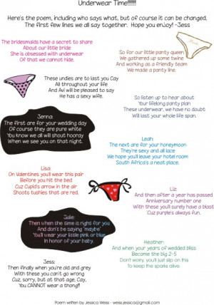 The presentation of this panty poem requires 8 pairs of panties: