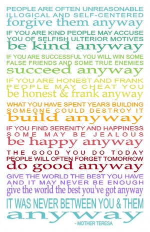Do It Anyway - Mother Teresa Typography Wall Art Poster Print