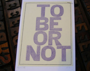 To be or not, Shakespeare quote Ham let letterpress print card, purple ...