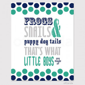 Frogs Snails Puppy Dog Tails Quote Wall Art Print, Dots Aqua Green ...