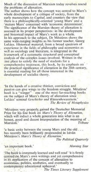 Marx's Theory Of Alienation By Istvan Meszaros