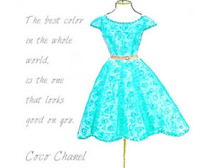 Watercolor Teal Dress Fashion Illus tration- Inspirational Quote ...