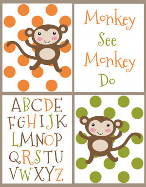 Monkey See Monkey Do With ABC's - Set of Four Art Prints - ABC Nursery ...