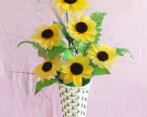 Sunflower Handmade Nylon Never Fade Flower Home Decor (Flowerpot Does ...