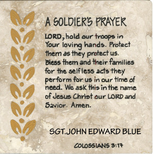Soldier's Prayer 6x6 with gold trim & scripture on back - Colossians ...