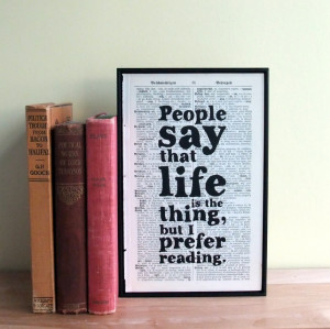 Book Lover's quote typographic art printed on framed vintage book page ...