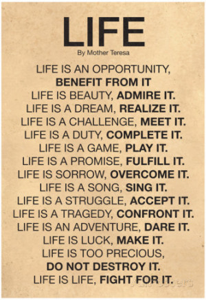 Mother Teresa Life Quote Poster Poster