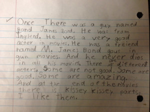 My 8 year old cousin wrote about James Bond