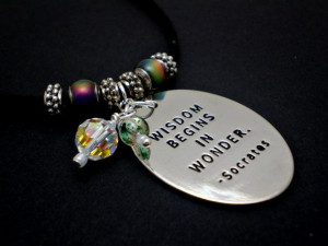 Socrates Quote Mirror Necklace with Mood Beads