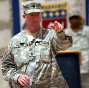 Sgt. Maj. of the Army Kenneth O. Preston speaking in Iraq