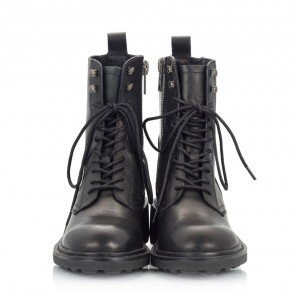 STYX Black vitello leather lace-up combat boots