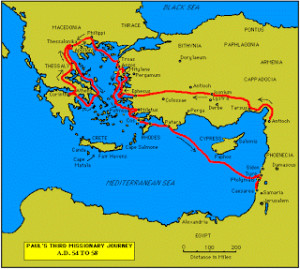 Paul's third missionary journey which includes Corinth.