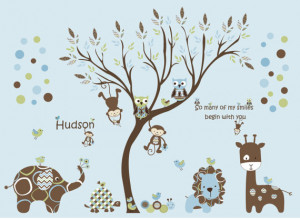 Name and Quote Decal and Baby Boys Pattern Tree with Jungles Animals ...