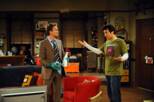 Ted talks to Barney as he's busy cleaning the apartment. That's right ...