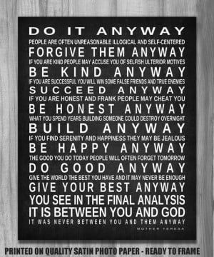 Do It Anyway Mother Teresa Quote Inspirational Subway Sign Print ...